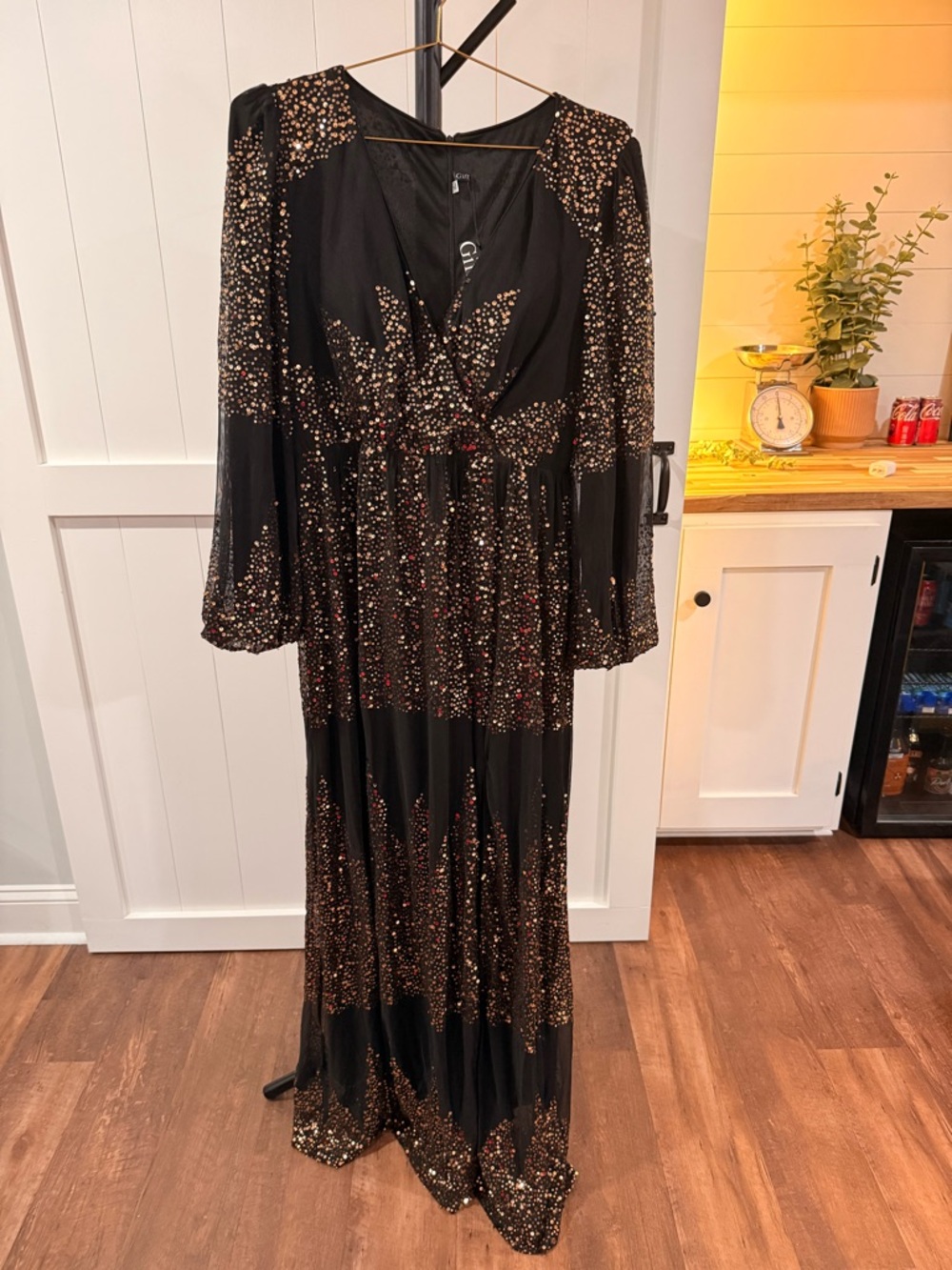NWT Glamorous Black Sequin Long Sleeve Maxi Dress